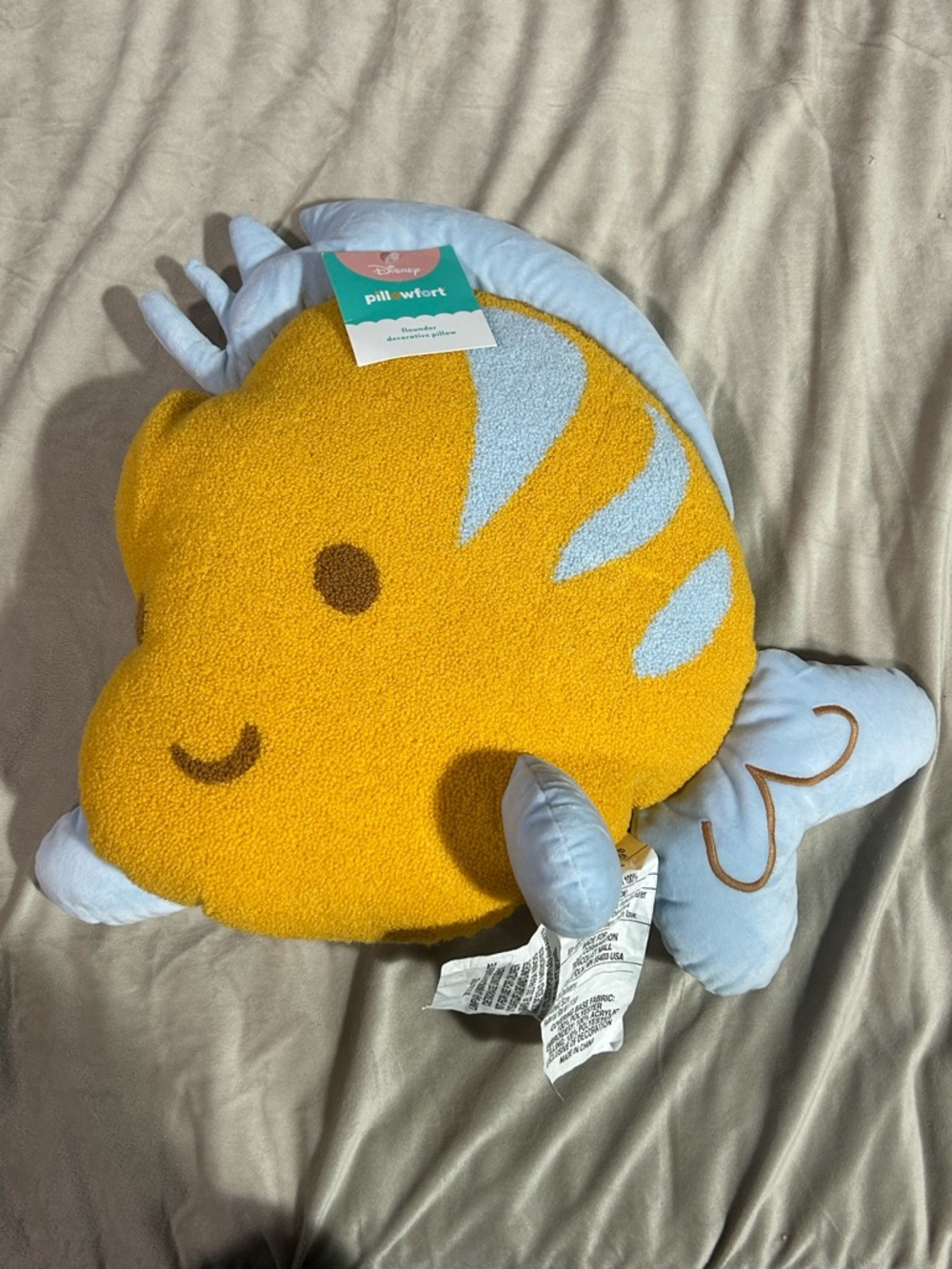 Disney Yellow and Light Blue Flounder Pillowfort Decorative Pillow